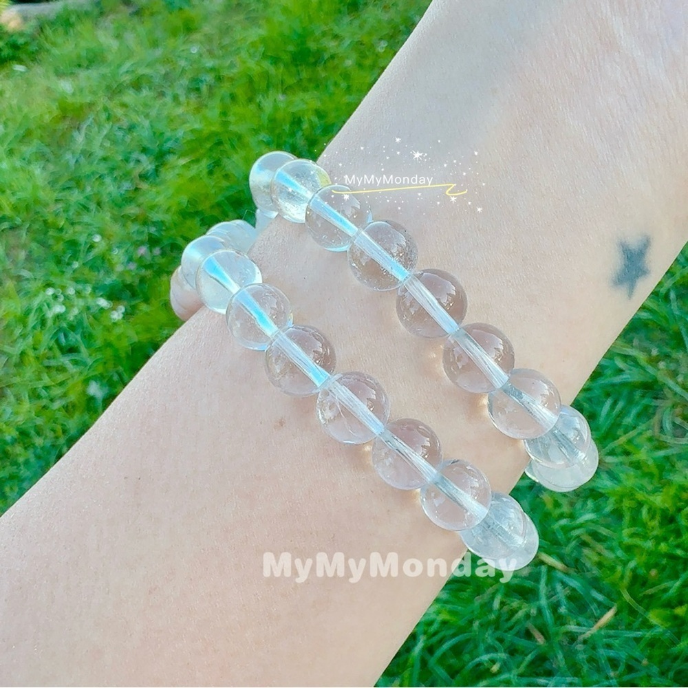 Clear Quartz with Butterfly Cherry Blossom Agate Bracelet 9mm - Picture 2 of 7